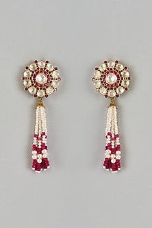 Gold Finish Moissanite Polki Dangler Earrings In Sterling Silver