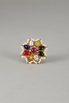Gold Finish Moissanite Polki Ring In Sterling Silver