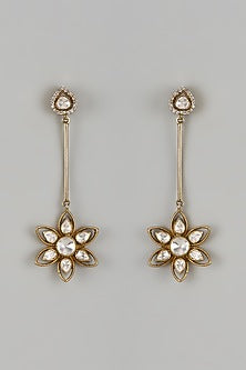 Gold Finish Moissanite Polki Dangler Earrings In Sterling Silver