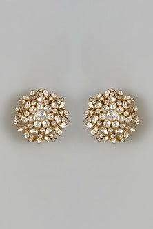 Gold Finish Moissanite Polki Stud Earrings In Sterling Silver