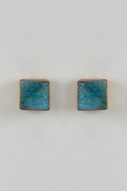 Gold Finish Zircon & Green Onyx Handcrafted Stud Earrings