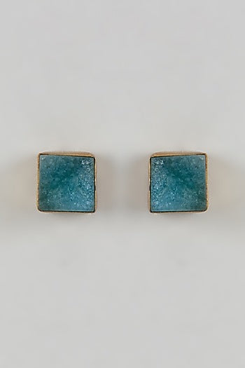 Gold Finish Zircon & Green Onyx Handcrafted Stud Earrings