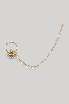 Gold Finish Kundan Polki & Zircon Handcrafted Nath