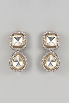 Gold Finish Kundan Polki Handcrafted Dangler Earrings