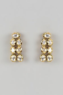 Gold Finish Kundan Polki Handcrafted Dangler Earrings