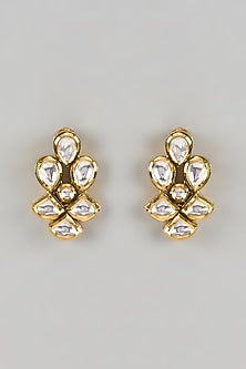 Gold Finish Kundan Polki Handcrafted Dangler Earrings