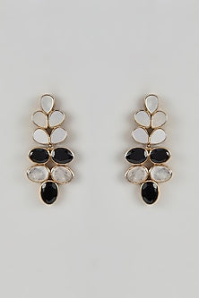 Gold Finish Black & White Onyx Handcrafted Dangler Earrings