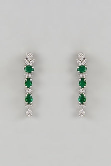 White Finish Zircon & Green Stone Handcrafted Dangler Earrings