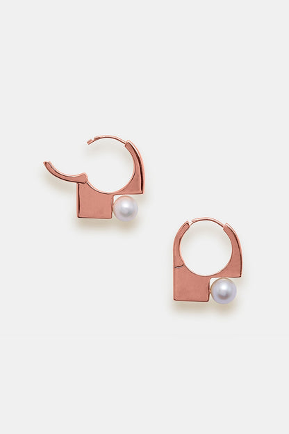 Rose Gold Plated Pearl Hoop Earrings In Sterling Silver