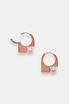 Rose Gold Plated Pearl Hoop Earrings In Sterling Silver