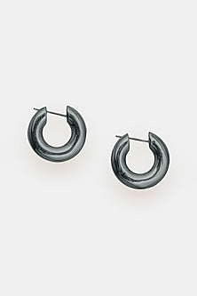 Black Rhodium Plated Hoop Earrings In Sterling Silver