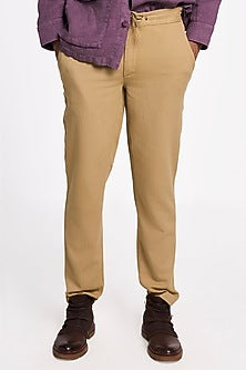 Camel-Colored Organic Khadi Cotton Handspun Drawstring Pants
