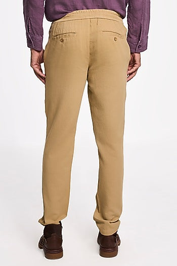Camel-Colored Organic Khadi Cotton Handspun Drawstring Pants