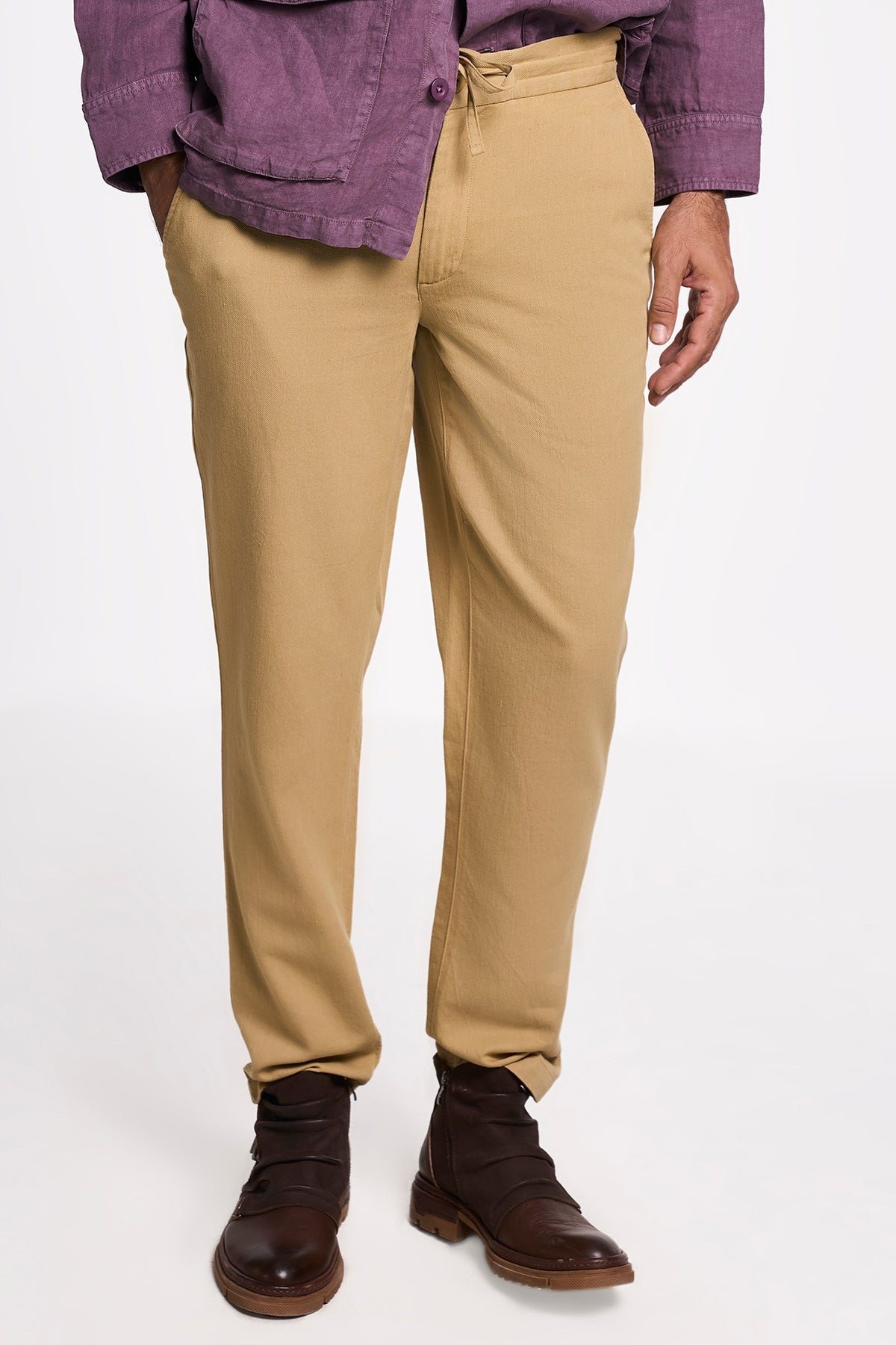 Camel-Colored Organic Khadi Cotton Handspun Drawstring Pants