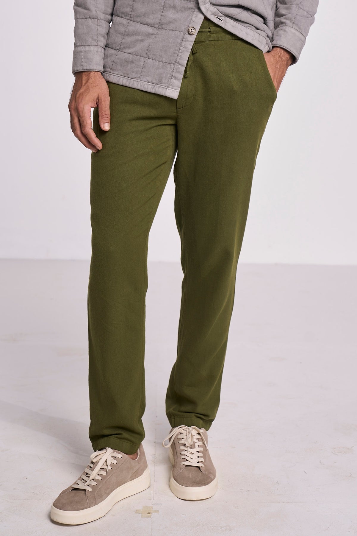 Olive Linen Handspun Drawstring Pants