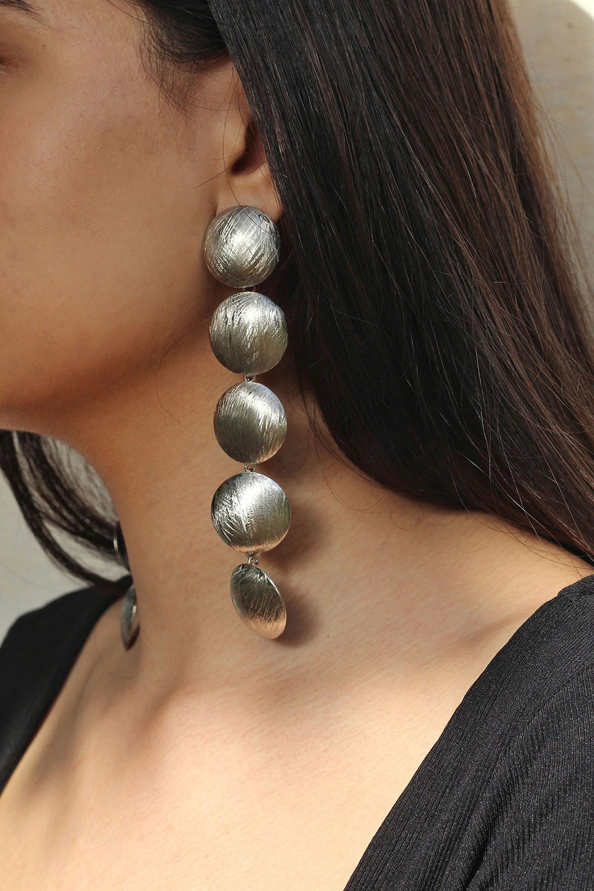 Silver Finish Convex Textured Dangler Earrings