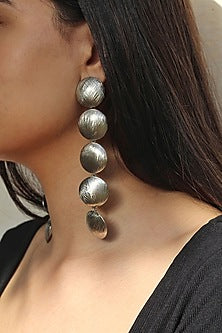 Silver Finish Convex Textured Dangler Earrings