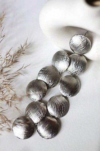 Silver Finish Convex Textured Dangler Earrings