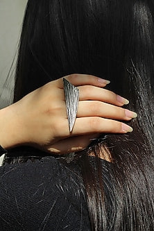 Silver Finish Brass Textured Tri Ring