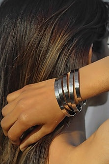 Silver Finish Hand Textured Adjustable Bangles (Set Of 5)