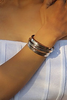 Silver Finish Hand Textured Adjustable Bangles (Set Of 5)