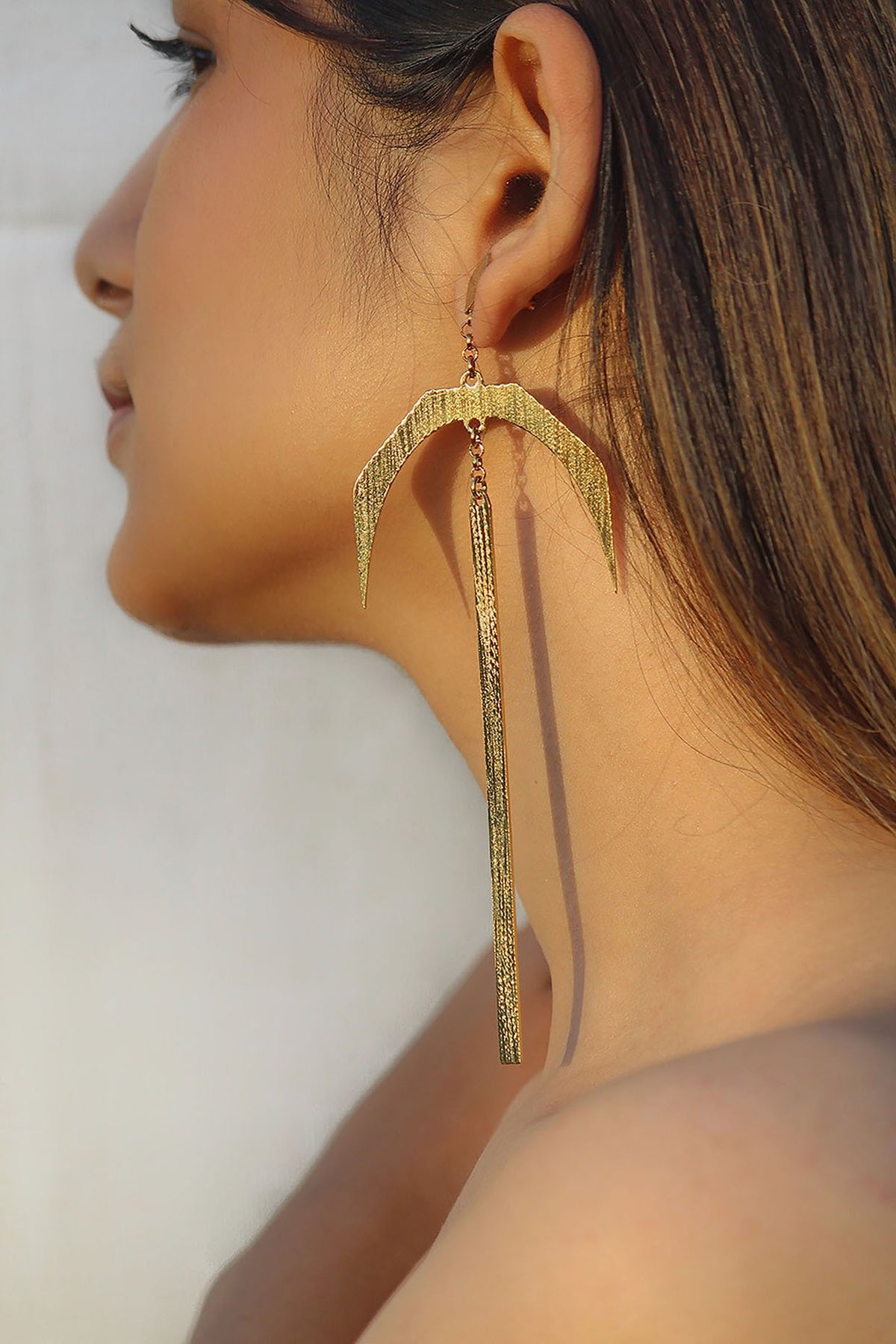 Gold Finish Handcrafted Textured Dangler Earrings