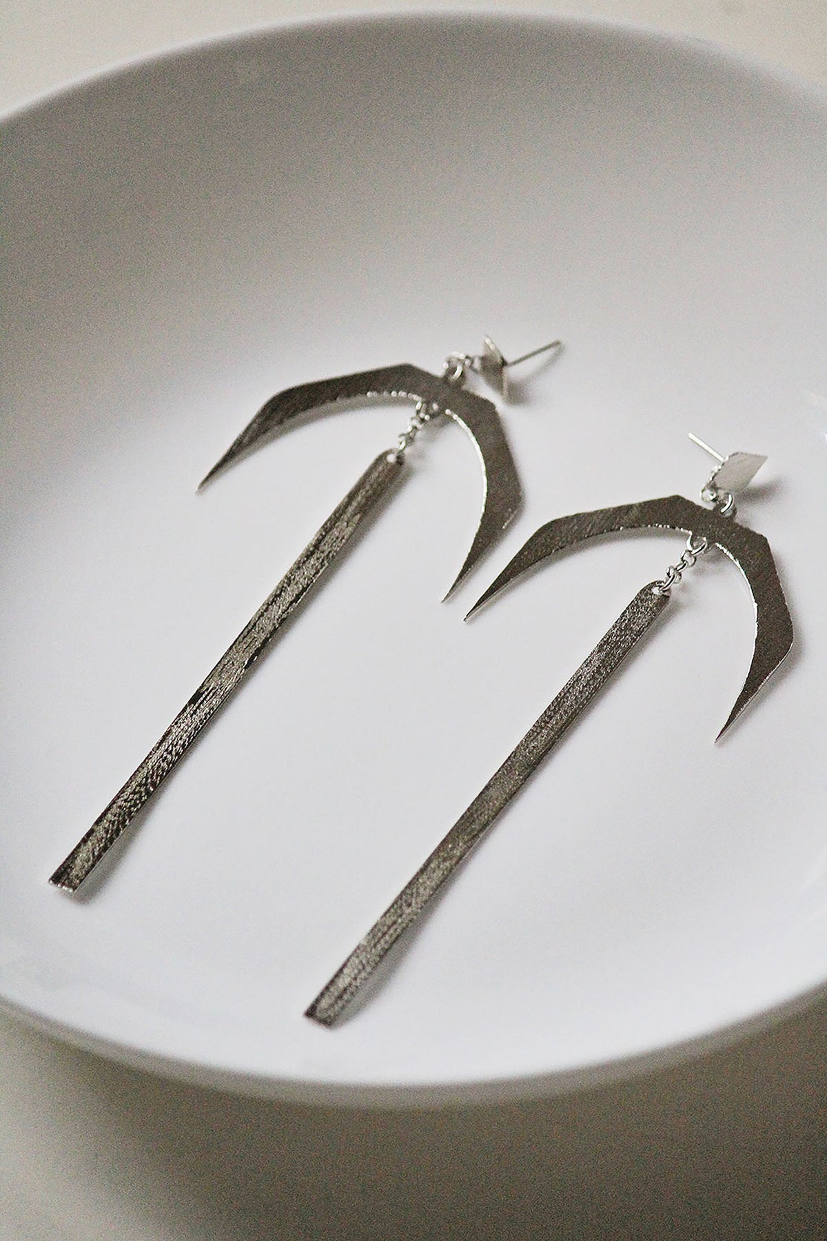 Silver Finish Handcrafted Textured Dangler Earrings