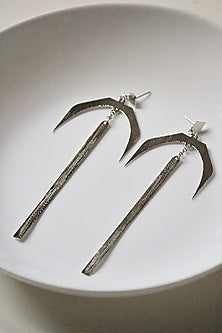 Silver Finish Handcrafted Textured Dangler Earrings