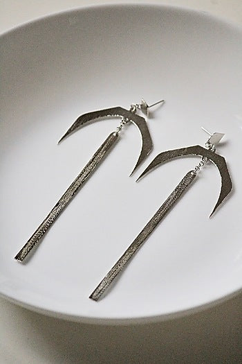 Silver Finish Handcrafted Textured Dangler Earrings