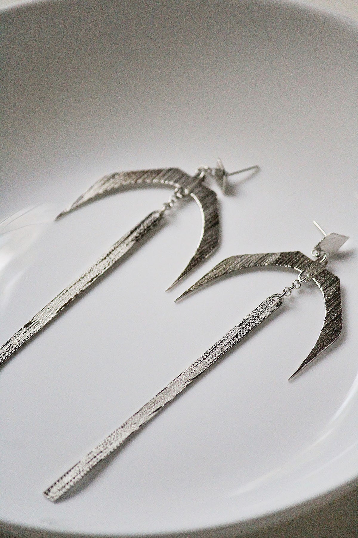 Silver Finish Handcrafted Textured Dangler Earrings