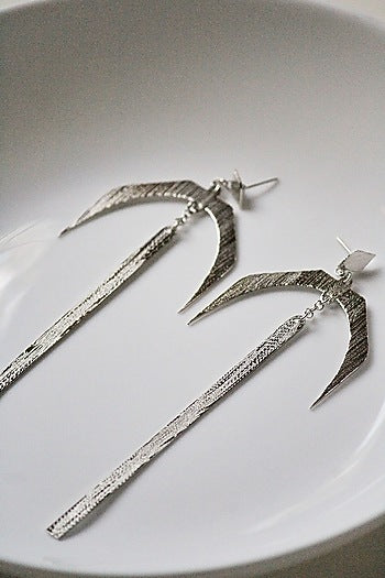 Silver Finish Handcrafted Textured Dangler Earrings