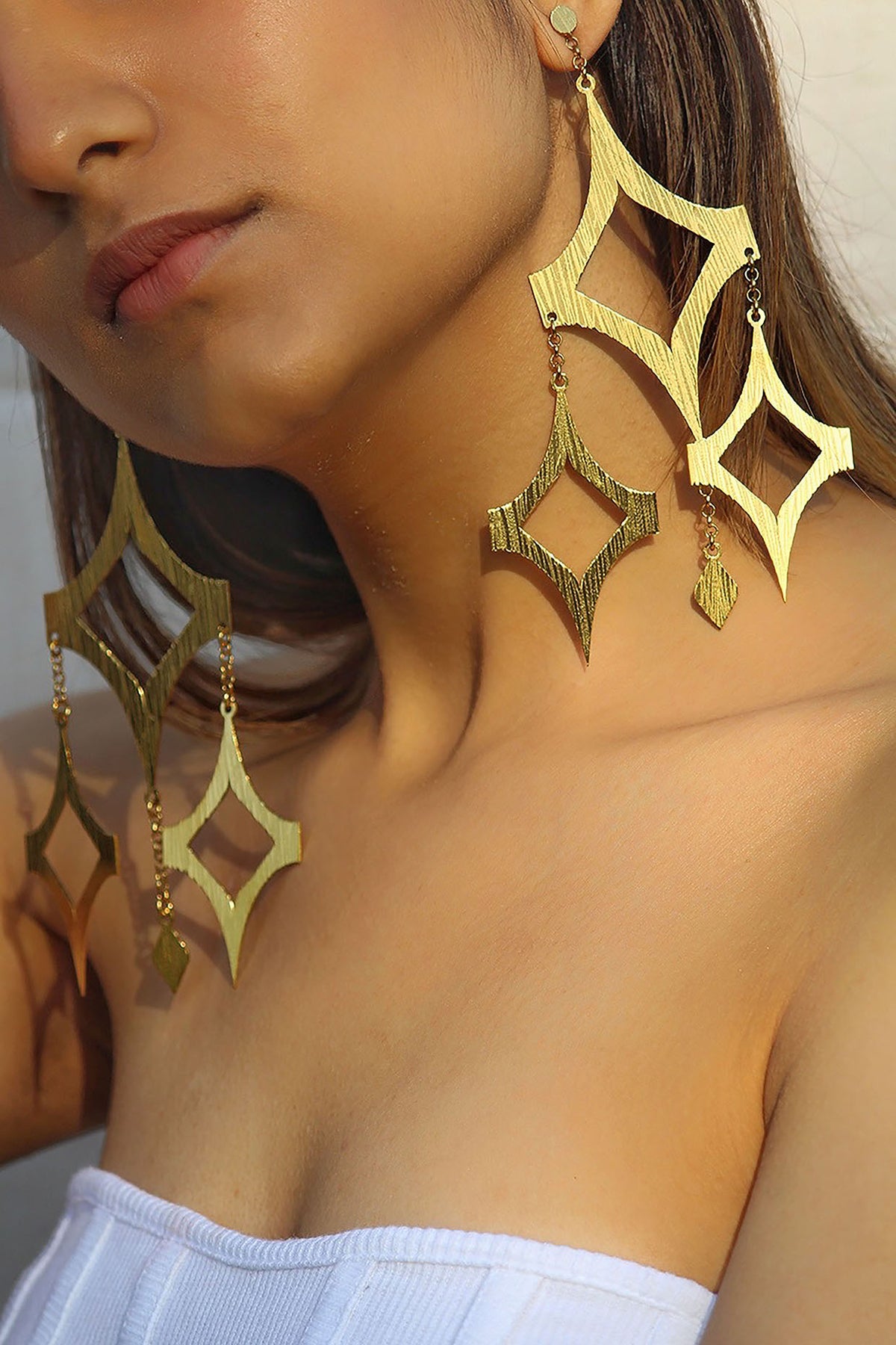 Gold Finish Handcrafted Textured Dangler Earrings