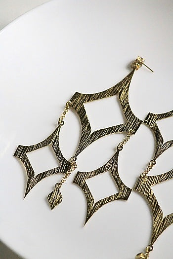 Gold Finish Handcrafted Textured Dangler Earrings
