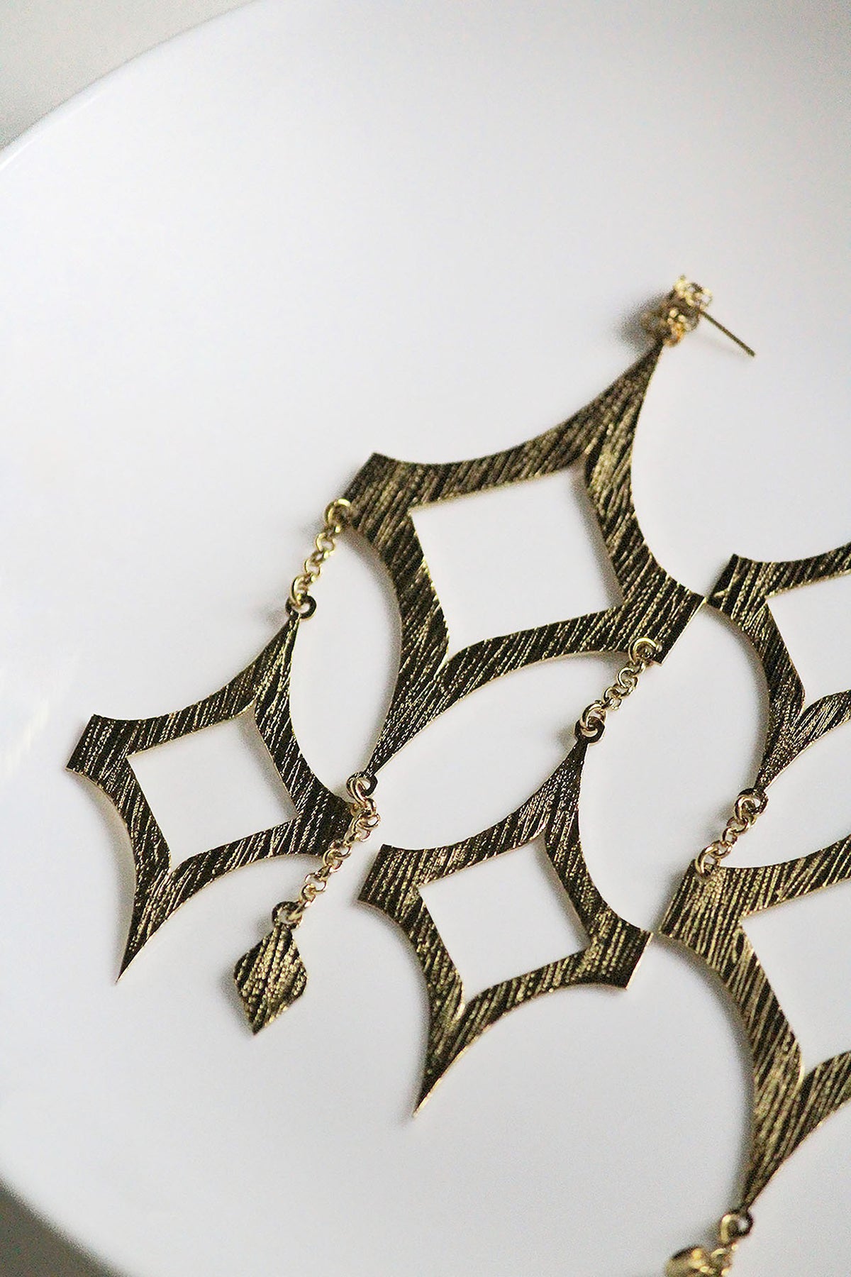 Gold Finish Handcrafted Textured Dangler Earrings