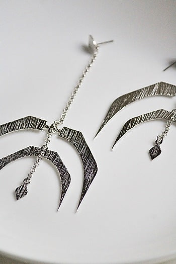 Silver Finish Handcrafted Textured Dangler Earrings