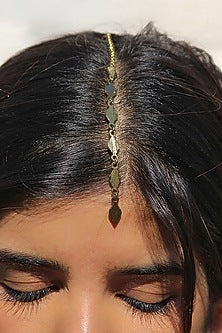 Gold Finish Coin Textured Maang Tikka