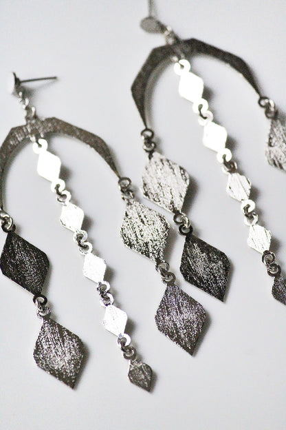 Silver Finish Handcrafted Textured Dangler Earrings