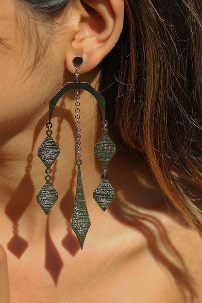 Silver Finish Handcrafted Textured Dangler Earrings