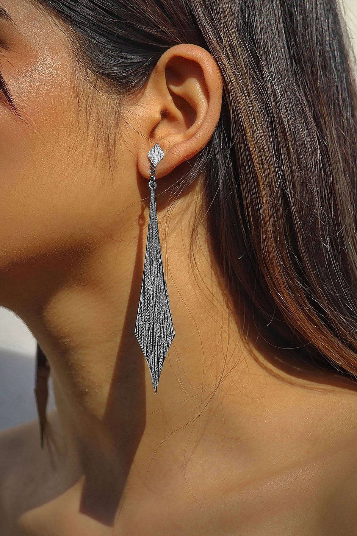 Silver Finish Handcrafted Textured Dangler Earrings