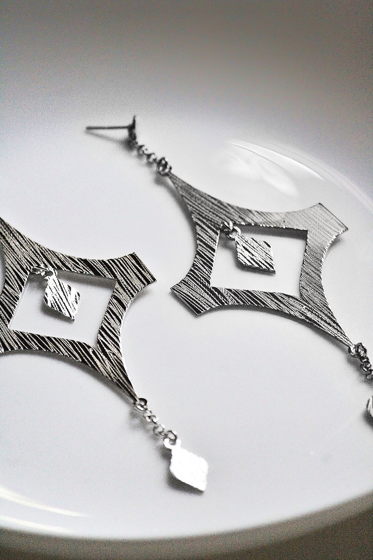 Silver Finish Handcrafted Textured Dangler Earrings