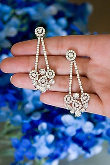 White Finish Dangler Earrings In Sterling Silver