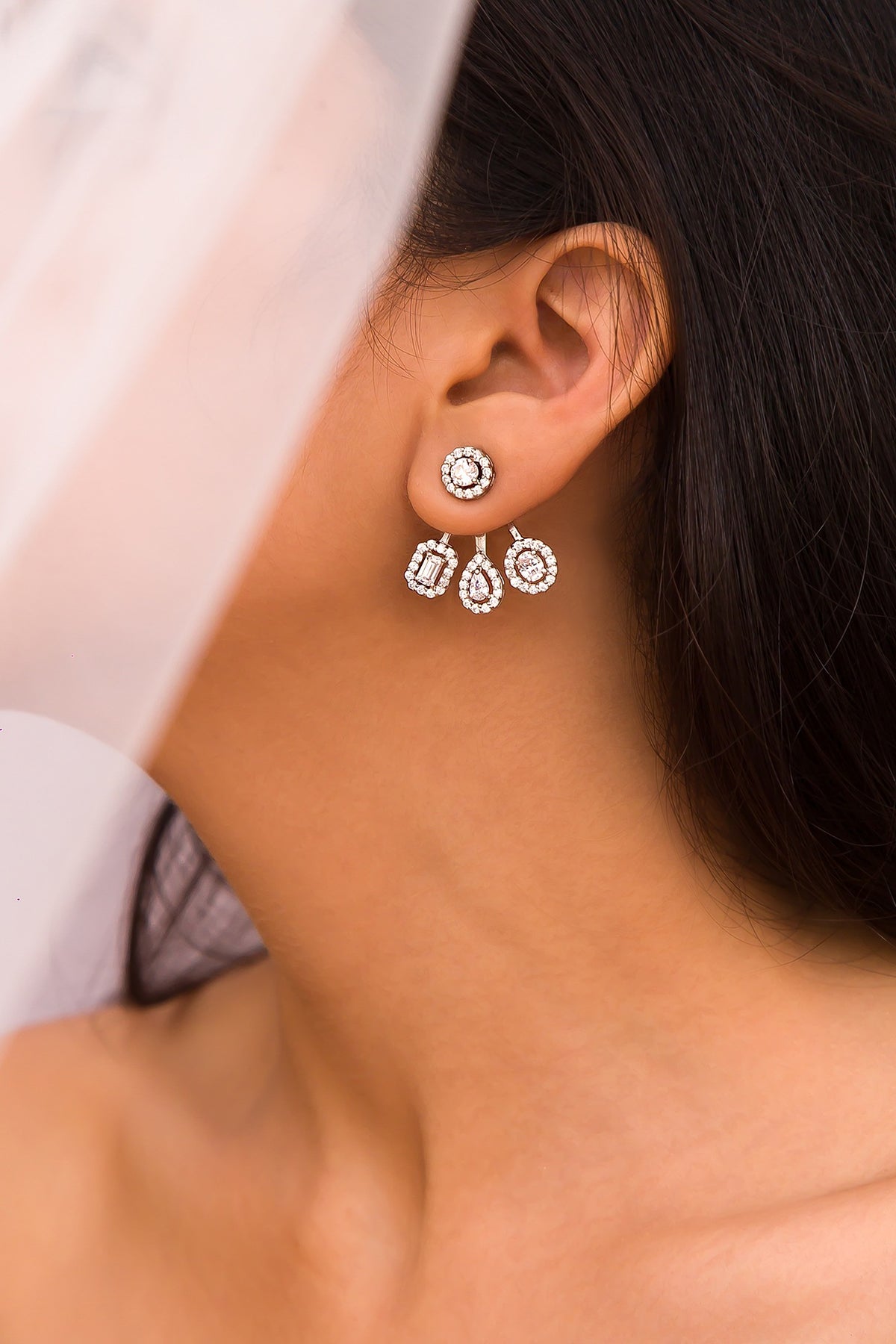 White Finish Dangler Earrings In Sterling Silver
