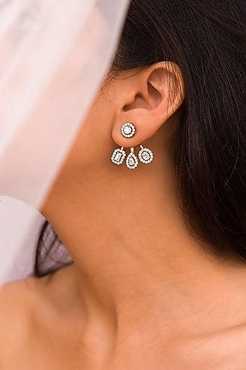White Finish Dangler Earrings In Sterling Silver