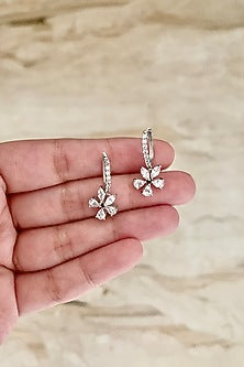 White Finish Earrings WIth Cubic Zirconia In Sterling Silver