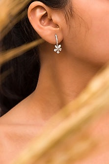 White Finish Earrings WIth Cubic Zirconia In Sterling Silver