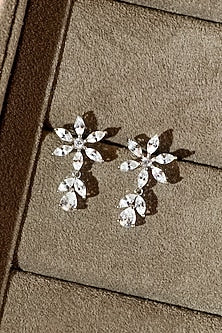 White Finish Dangler Earrings WIth Cubic Zirconia In Sterling Silver