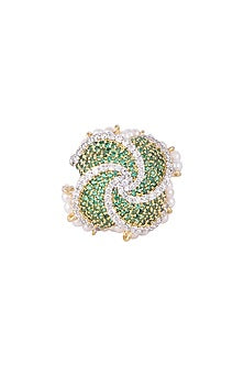 White & Gold Finish Cubic Zirconia & Shell Pearl Ring