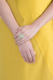 White & Gold Finish Cubic Zirconia & Shell Pearl Ring