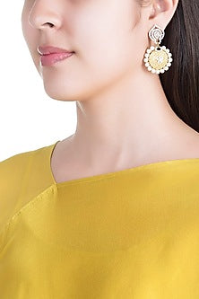 White & Gold Finish Cubic Zirconia, Yellow CZ & Pearl Long Earrings