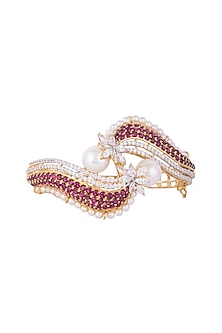White & Gold Finish Ruby & Pearl Bracelet